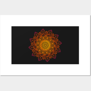 Red-Orange Digital Mandala Posters and Art